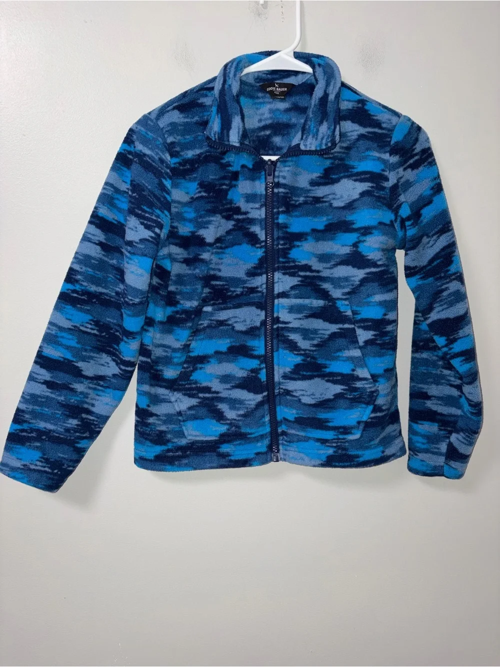 Eddie Bauer Blue Camo Fleece Full‎ Zip Jacket Boys M 10/12